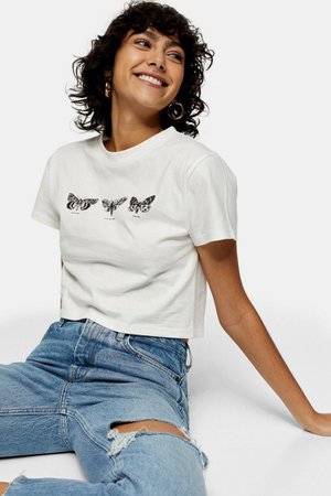 White Butterfly Crop T-Shirt | Topshop