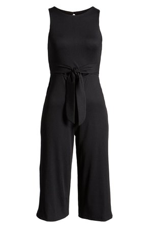 Leith Sleeveless Ribbed Cutout Jumpsuit Black