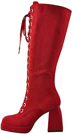 Amazon.com | Yolkomo Women's Knee High Over The High Lace Up Pull On Shaft Boots | Knee-High