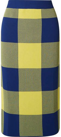 Gingham Stretch Jacquard-knit Midi Skirt - Yellow