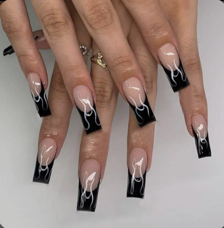 Black And White Flame Nails