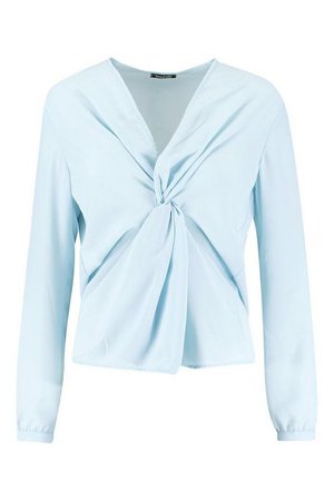 Woven Knot Front Blouse | Boohoo
