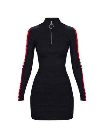 Black long sleeve zip up mini dress
