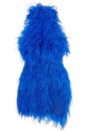 Blue Feather-Embellished Tulle Mini Dress | The Attico