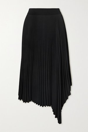 Swinton Asymmetric Pleated Crepe Midi Skirt - Black