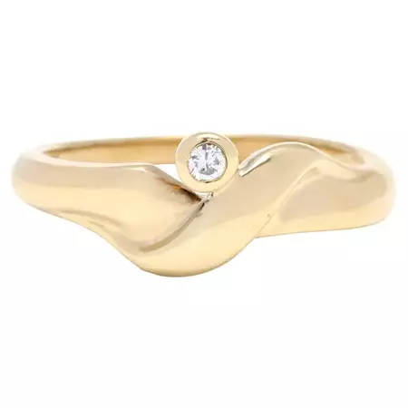 Simple Diamond Crossover Band, 14k Yellow Gold, Ring, Stackable Diamond For Sale at 1stDibs