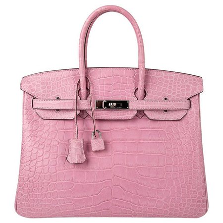 Hermes Birkin 35 Bag 5P Bubblegum Pink Matte Alligator Palladium Rare For Sale at 1stdibs