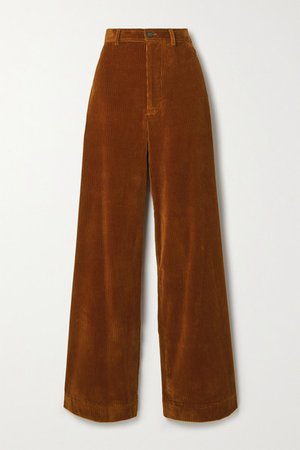 Polo Cotton-blend Corduroy Wide-leg Pants - Camel
