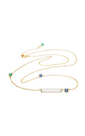 18k Gold, Aquamarine, Emerald And Sapphire Bar Necklace By Yi Collection | Moda Operandi