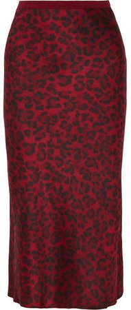 Bar Leopard-print Silk-satin Midi Skirt - Red