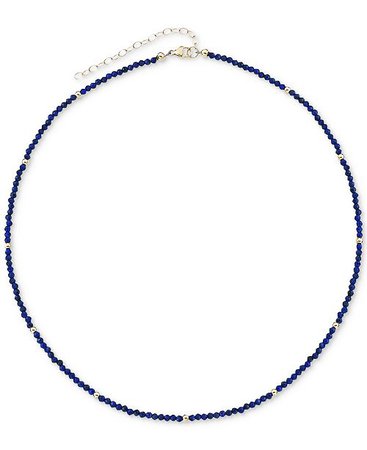 Macy's Lapis Lazuli (2mm) & Gold Bead Choker Necklace in 14k Gold, 14" + 2" extender (Also in Black Spinel) - Blue