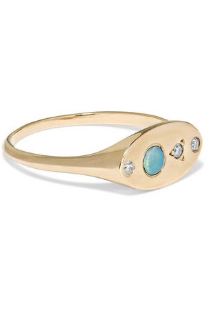 Wwake | 14-karat gold, opal and diamond signet ring | NET-A-PORTER.COM