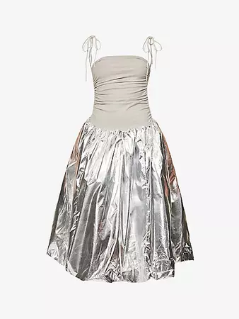 AMY LYNN - Puffball metallic ruched stretch-cotton midi dress | Selfridges.com