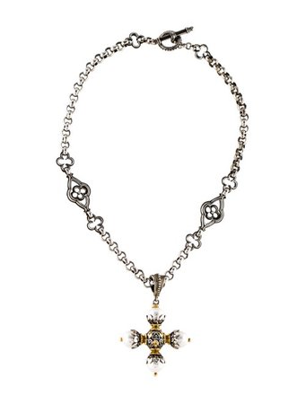 Konstantino Pearl Cross Pendant Necklace - Necklaces - KON22585 | The RealReal