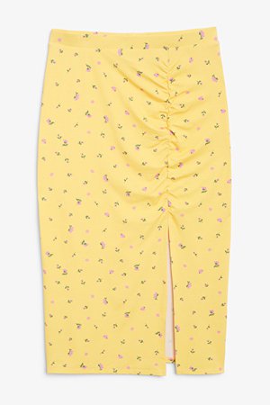 Ruched pencil skirt - Yellow floral print - Skirts - Monki WW