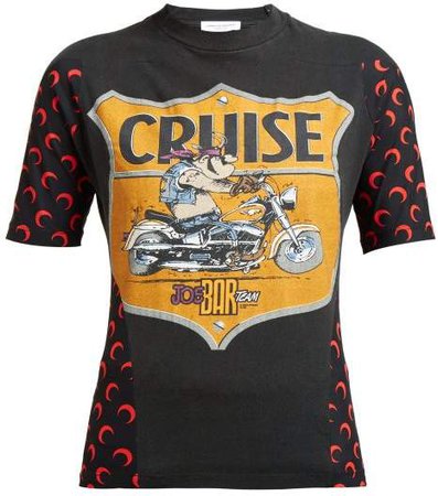 Motorcycle Print Cotton T Shirt - Womens - Black