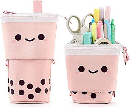 Amazon.com: Boba Cute Standing Pencil Case for Kids, Pop Up Pencil Box Makeup Pouch, Stand UP Bubble Tea Pen Holder Organizer Cosmetics Bag, Kawaii Stationary (Pink) : Office Products