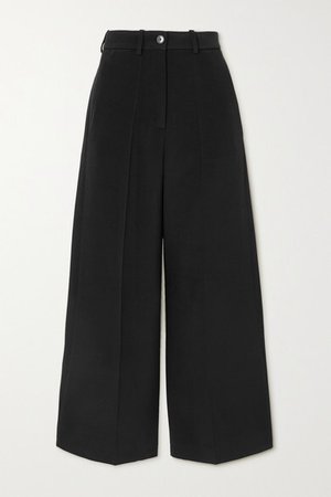 Cropped Wool-blend Wide-leg Pants - Black