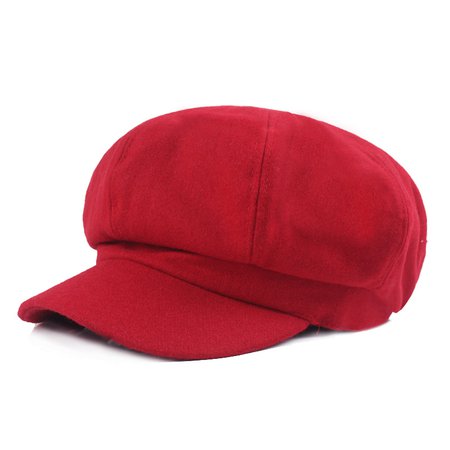 SHOWERSMILE Red Cotton Hat Women Newsboy Cap Autumn Winter Vintage Octagonal Cap Casual Elastic Hat Female