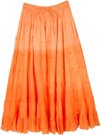 Sunset Beach Orange Ombre Tiered Cotton Skirt | Orange | Crinkle, Tiered-Skirt, Maxi-Skirt, Vacation, Beach