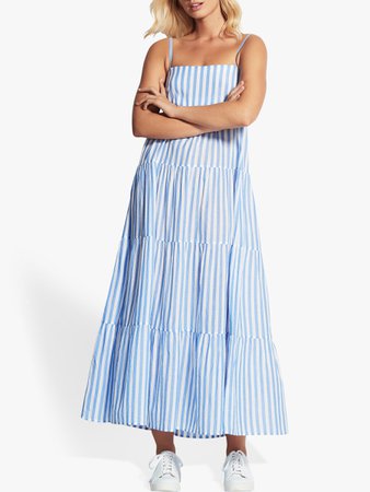 Seafolly Stripe Tiered Dress, Chambray at John Lewis & Partners