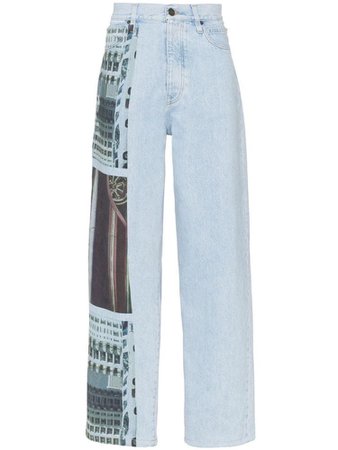 faded blue printed dad jeans