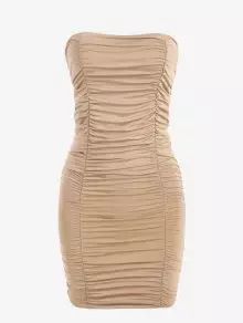 Double-layered Jersey Ruched Slinky Tube Dress In LIGHT COFFEE | ZAFUL 2023