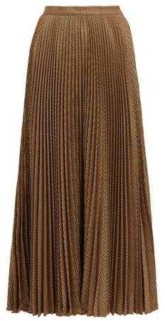 Pleated Houndstooth Wool Skirt - Womens - Brown Multi