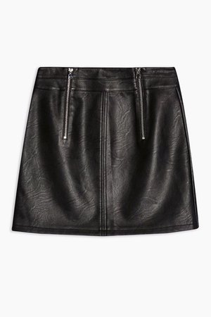 Black Faux Leather Zip Detail Mini Skirt | Topshop black