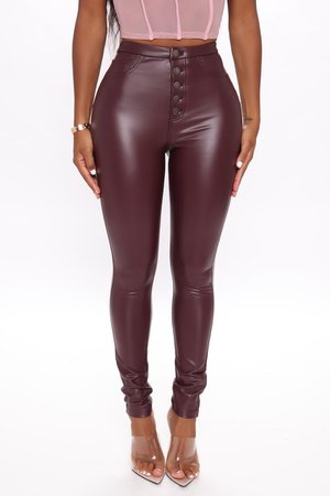 My Pleasure Faux Leather Pants - Burgundy - Pants - Fashion Nova