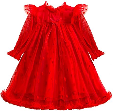 Amazon.com: NNJXD Girl Polka Dots Tulle Flower Girls Princess Party Long Sleeves Casual Dress 226 Yellow 6-7 Years: Clothing, Shoes & Jewelry