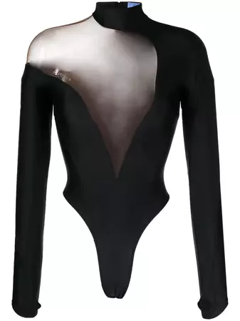 Mugler sheer-panel Asymmetric Bodysuit - Farfetch