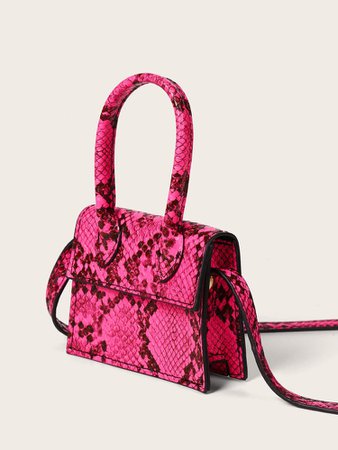 Mini Neon Pink Snakeskin Print Satchel Bag | ROMWE USA