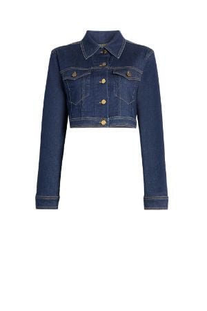 Dark Blue Cropped Denim Jacket | Roberto Cavalli #{ProductCategoryName} | robertocavalli.com