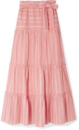 Taytu Tiered Striped Cotton-blend Gauze Maxi Skirt - Pink