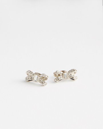 Crystal bow stud earrings - Silver Colour | Jewellery | Ted Baker UK