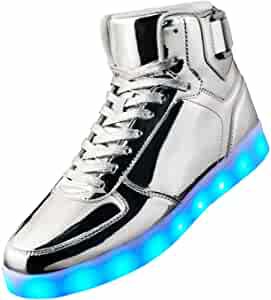 Amazon.com | DIYJTS Unisex LED Light Up Shoes, Fashion High Top LED Sneakers USB Rechargeable Glowing Luminous Shoes for Men, Women, Teens… Silver | Fashion Sneakers