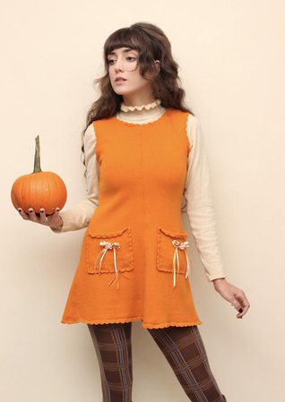 1960's Soft Petal Trim Pumpkin Orange Wool Jumper | Etsy