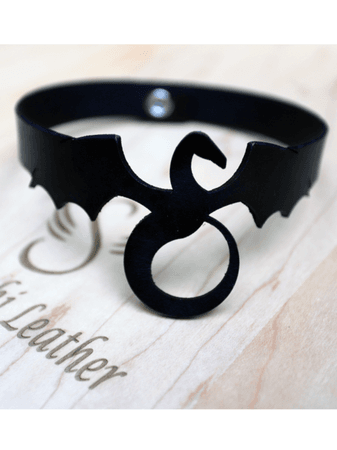 Suchikuchi Leather Arts — Dragon Leather Choker | Dragon Necklace | Daenerys Targaryen | Fantasy Choker | Black Dragon | Dragon Lady |