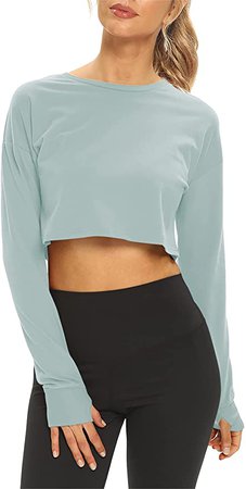 Mippo Long Sleeve Workout Shirts for Women Yoga Gym Crop Top Long Sleeve Athletic Running Shirts Loose Fit Gymshark Tops Cropped Tshirts Cute Workout Clothes Black M at Amazon Women’s Clothing store
