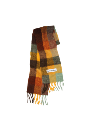 Multi check scarf chestnut brown/yellow/green