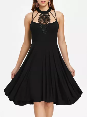 2018 Lace Trim Jewel Neck A Line Dress BLACK XL In Little Black Dresses Online Store. Best Space Leggings Online For Sale | DressLily.com