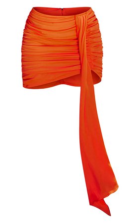 Orange Ruched Drape Bodycon Mini Skirt | PrettyLittleThing USA