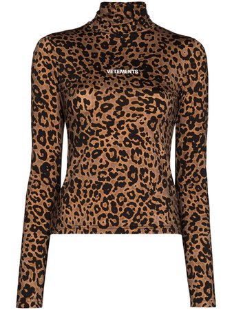 Shop brown & black Vetements leopard logo print top with Express Delivery - Farfetch