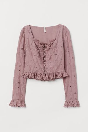 wide neck pink blouse