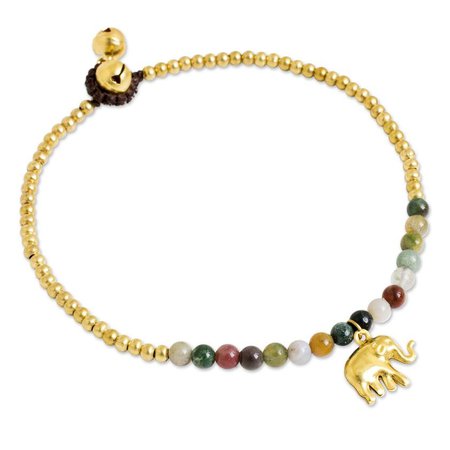 NOVICA Elephant Agate Brass Beaded Anklet | The Animal Rescue Site