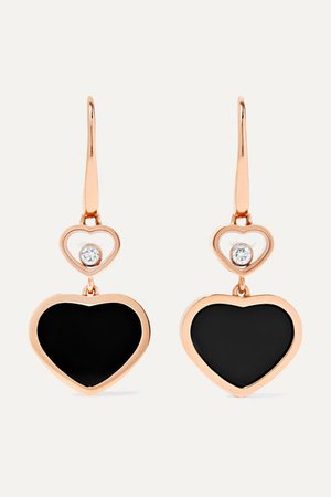 Chopard | Happy Hearts 18-karat rose gold, diamond and onyx earrings | NET-A-PORTER.COM