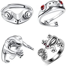 Amazon.com: Fiasaso Frog Ring 4/12 Pcs Frog Open Rings for Women Teen Egirl Men Adjustable Frog Rings Vintage Cute Animal Finger Ring Silver Fashion Party Jewelry Gifts: Clothing