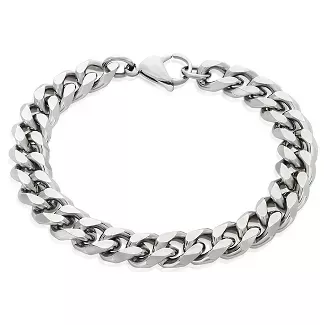 *clipped by @luci-her* Men's Crucible Stainless Steel Beveled Curb Chain Bracelet (11mm) - Silver (8.5") : Target