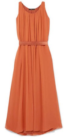 Manolo Pleated Silk-chiffon Maxi Dress - Orange